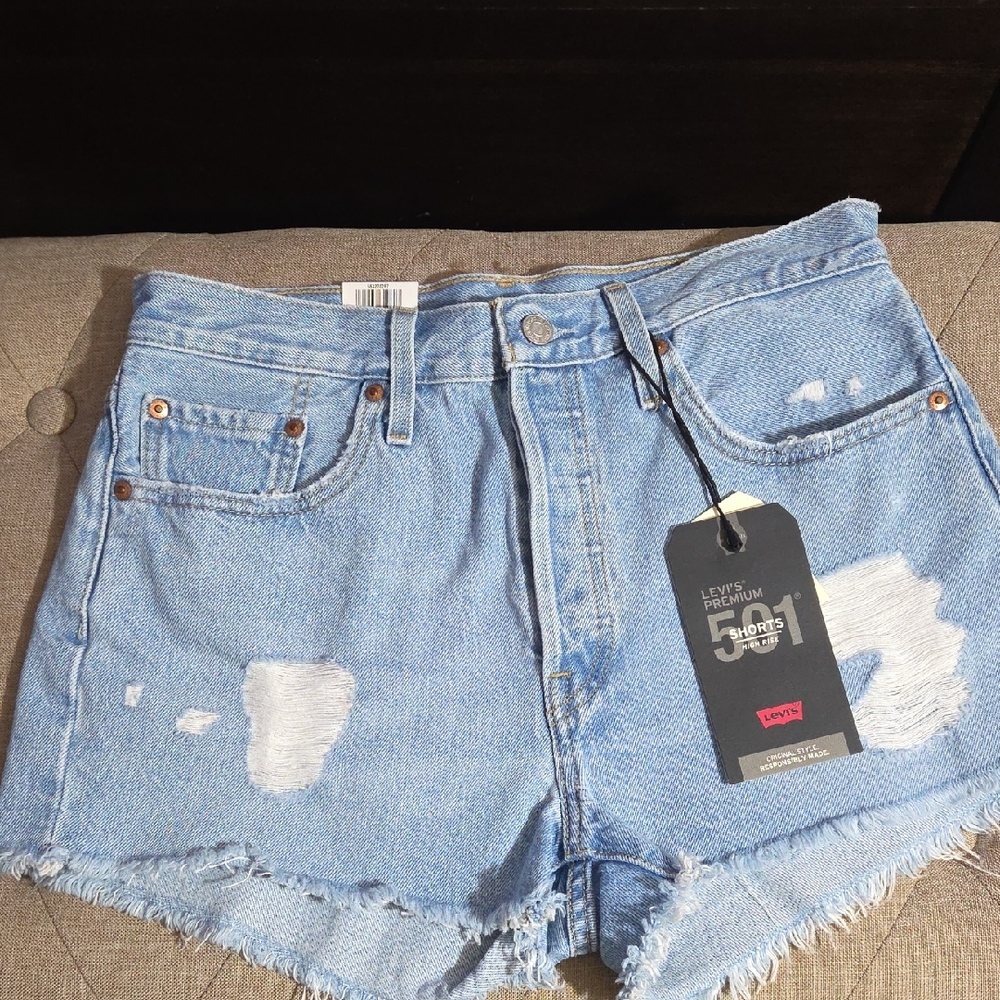 Levi's Blue Jean Shorts High-Waisted Distressed